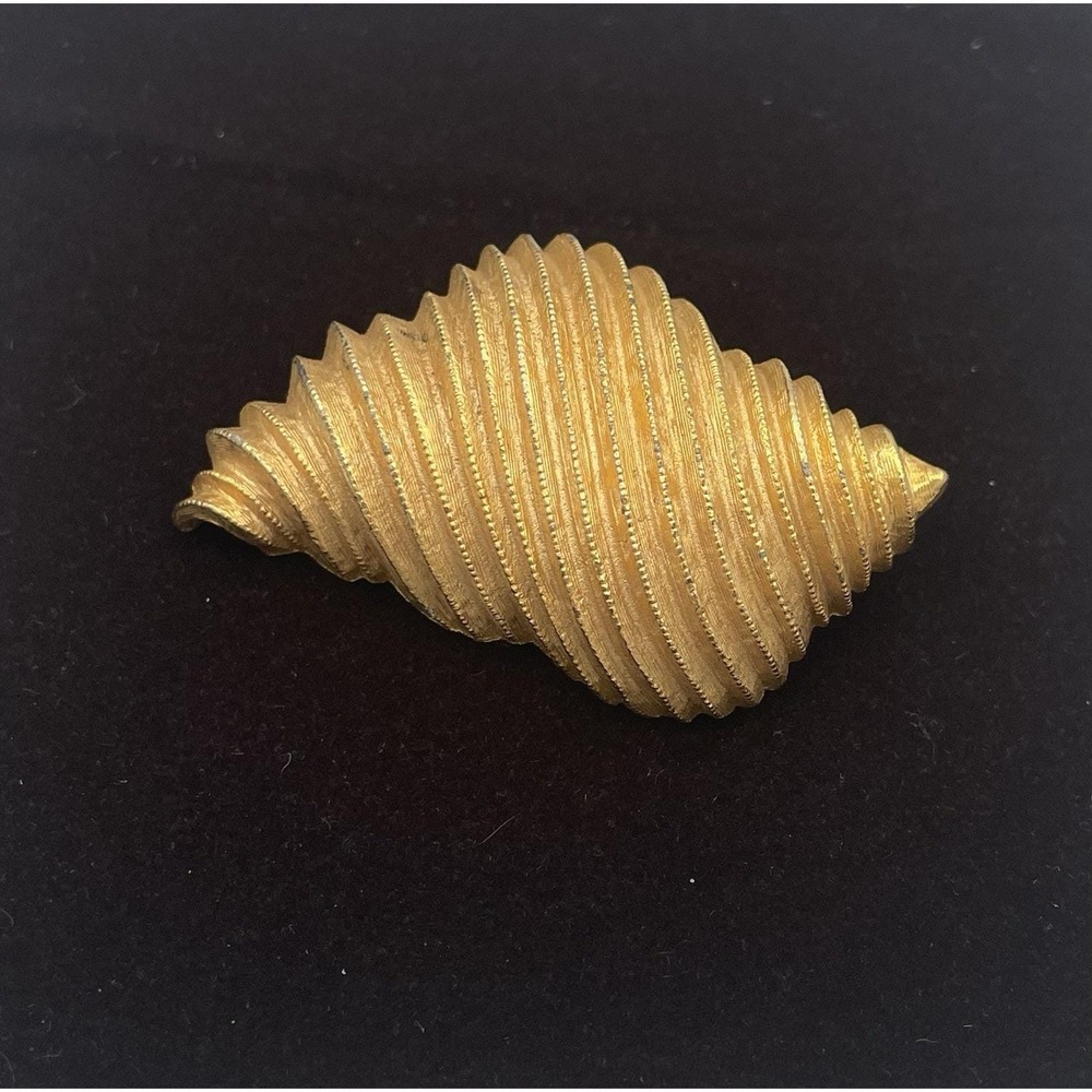 Vintage Benedikt NY Signed Spiral Shell Brooch Gold Tone 2" Statement Lapel Pin